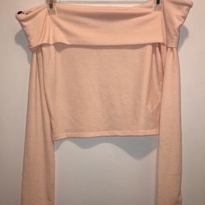 F21 Light Pink Off The Shoulder Crop Top/Sweater
